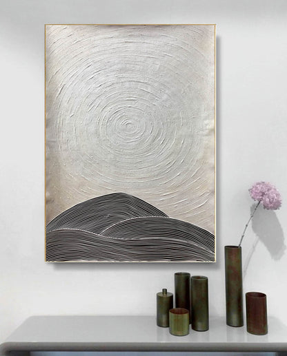 Minimalist Ripple Texture Landscape – Black & White Abstract Wall Art on Canvas