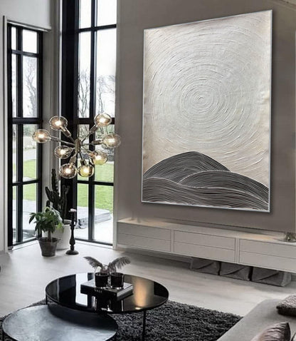 Minimalist Ripple Texture Landscape – Black & White Abstract Wall Art on Canvas