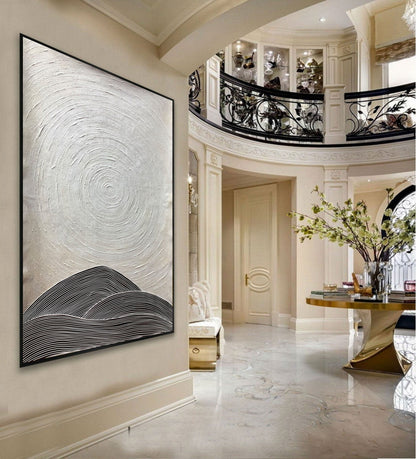 Minimalist Ripple Texture Landscape – Black & White Abstract Wall Art on Canvas