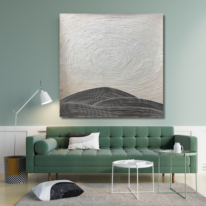 Minimalist Ripple Texture Landscape – Black & White Abstract Wall Art on Canvas