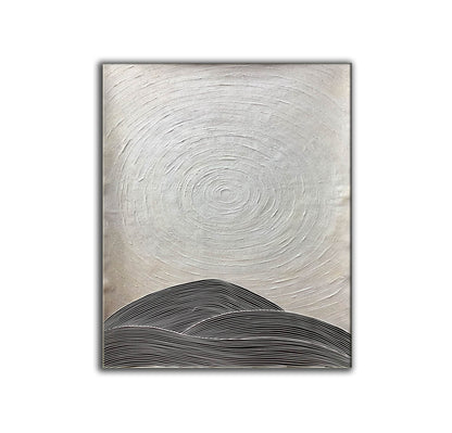 Minimalist Ripple Texture Landscape – Black & White Abstract Wall Art on Canvas