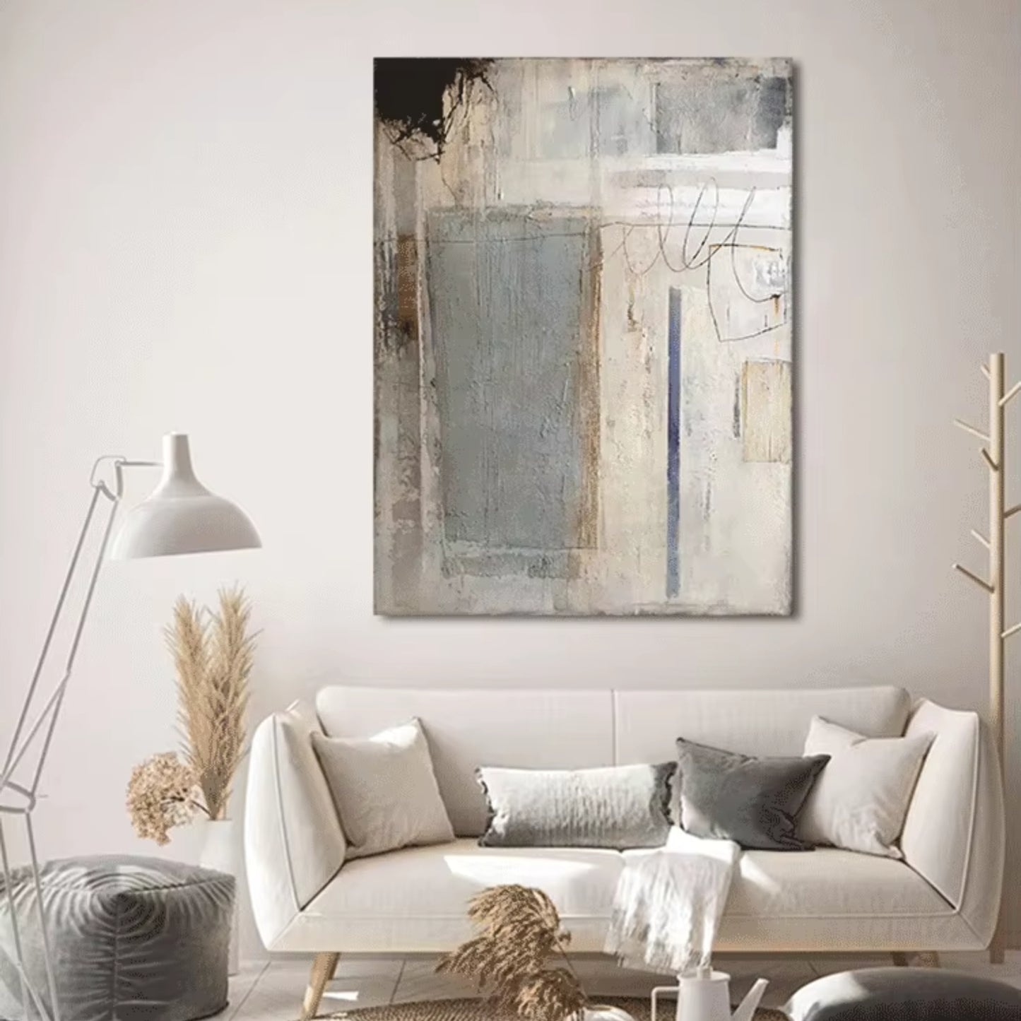 Minimalist Wabi-Sabi Grey Beige Abstract Canvas Wall Art