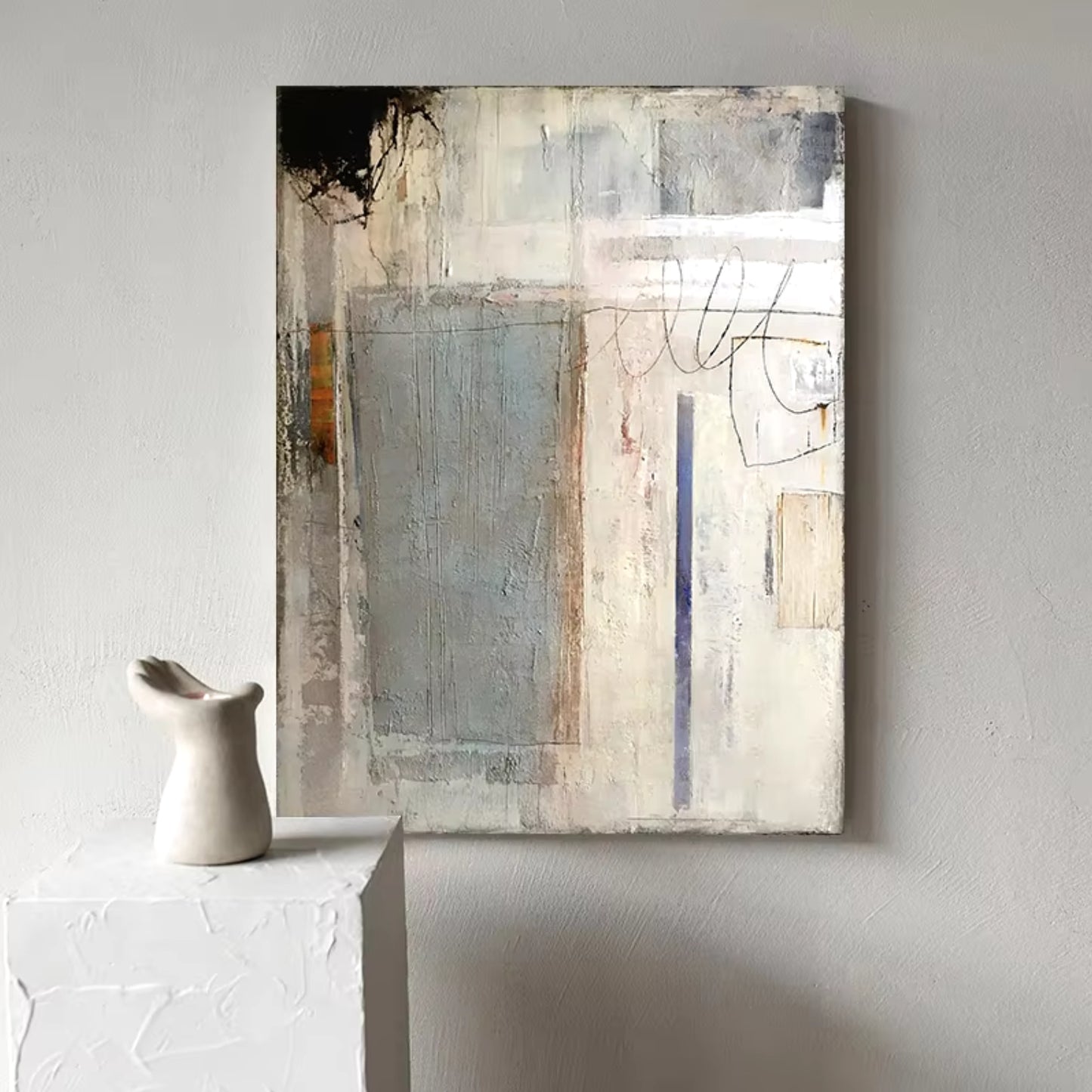 Minimalist Wabi-Sabi Grey Beige Abstract Canvas Wall Art