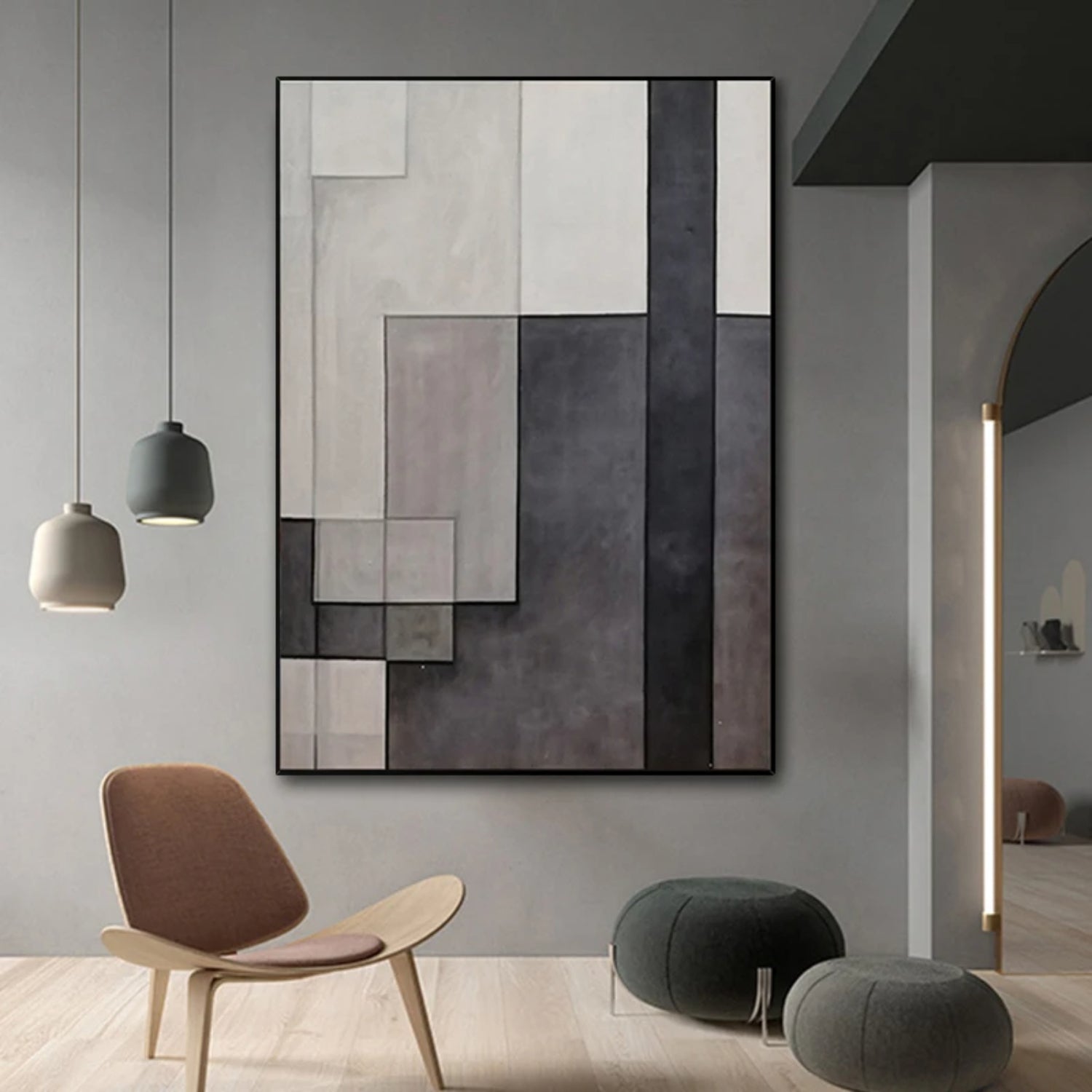 Minimial Neutral Colour Geometric Pattern Painting