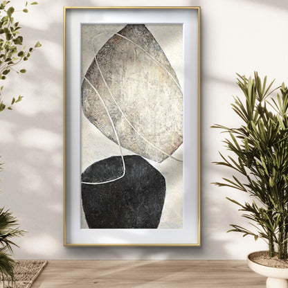 Mirror & Stone Minimalist Art – 100% Hand-Painted Modern Canvas