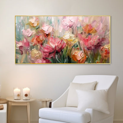 3D Abstract Floral Painting – Hand-Painted Palette Knife Art in Creams, Green & Ochre