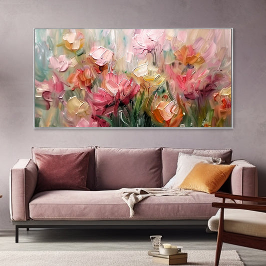 3D Abstract Floral Painting – Hand-Painted Palette Knife Art in Cream, Green & Ochre
