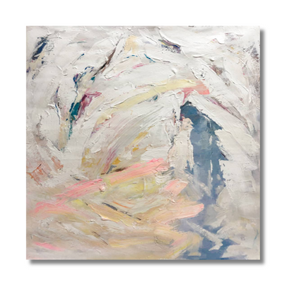 Textured Abstract Impasto Painting – Beige, Pink & Dusty Blue Modern Canvas Art