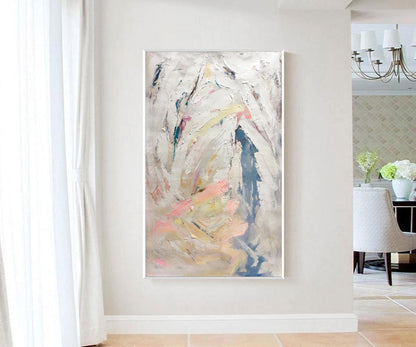 Textured Abstract Impasto Painting – Beige, Pink & Dusty Blue Modern Canvas Art