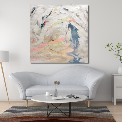 Textured Abstract Impasto Painting – Beige, Pink & Dusty Blue Modern Canvas Art