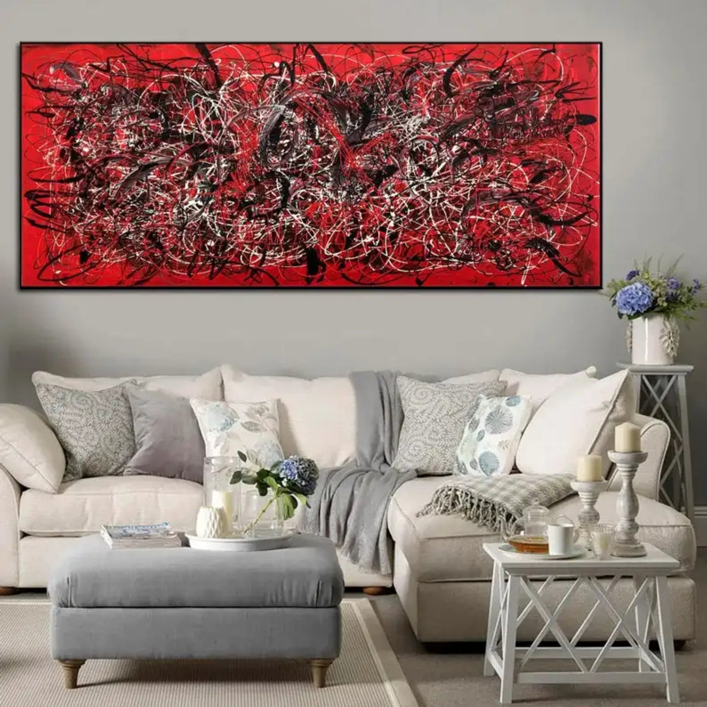 Modern Abstract Red Canvas Jackson Pollok Artwork