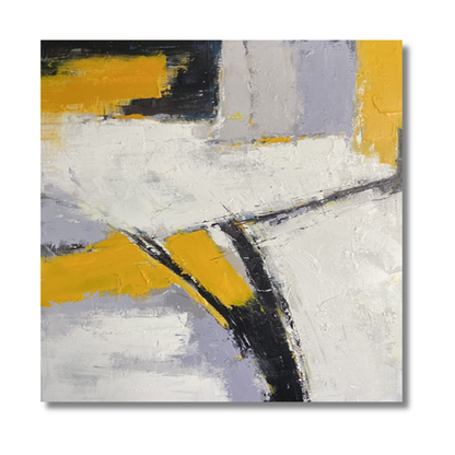 Bold Yellow & White Abstract Geometric Painting – Textured Modern Canvas Art