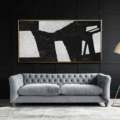 Modern Black White Minimalist Horizontal Painting