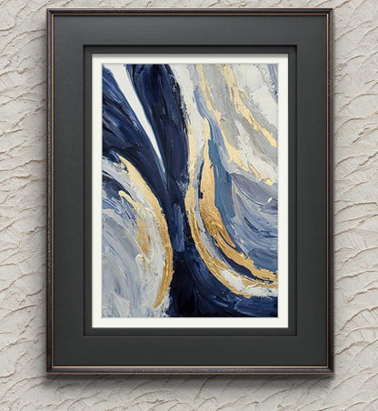Modern Blue and Gold Abstract Painting Luxurious Living Room Decor