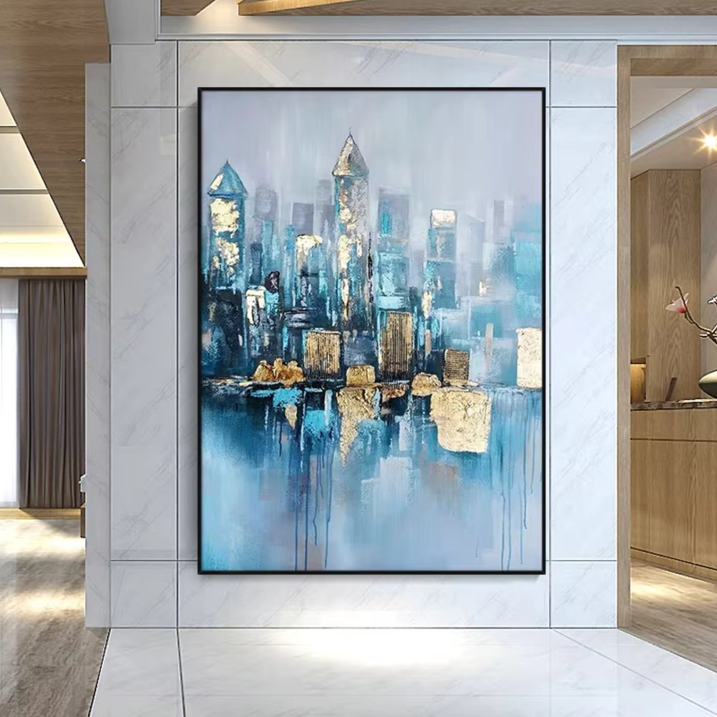 Modern City Gold Leaf Luxury Abstract Oil Painting