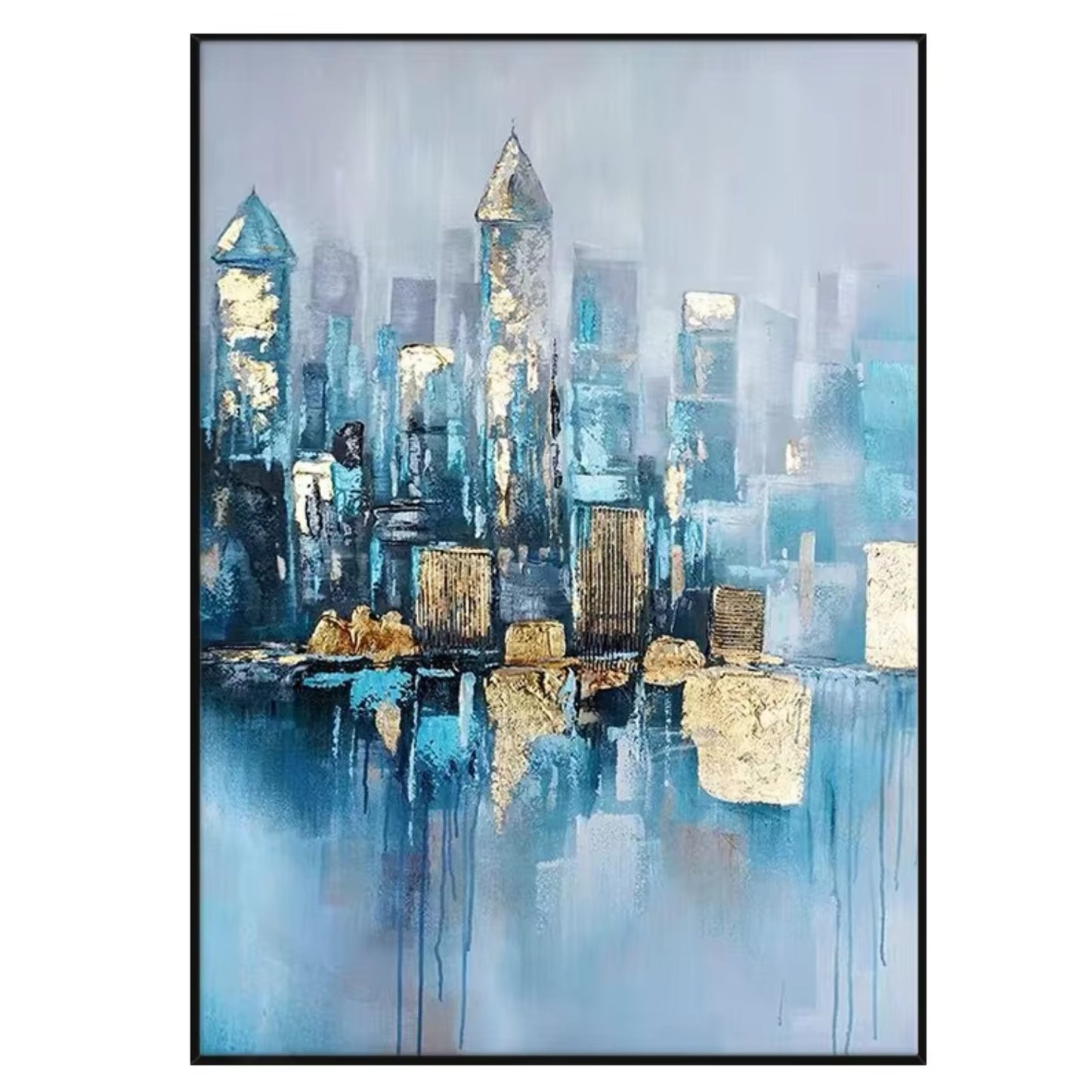 Modern City Gold Leaf Luxury Abstract Oil Painting