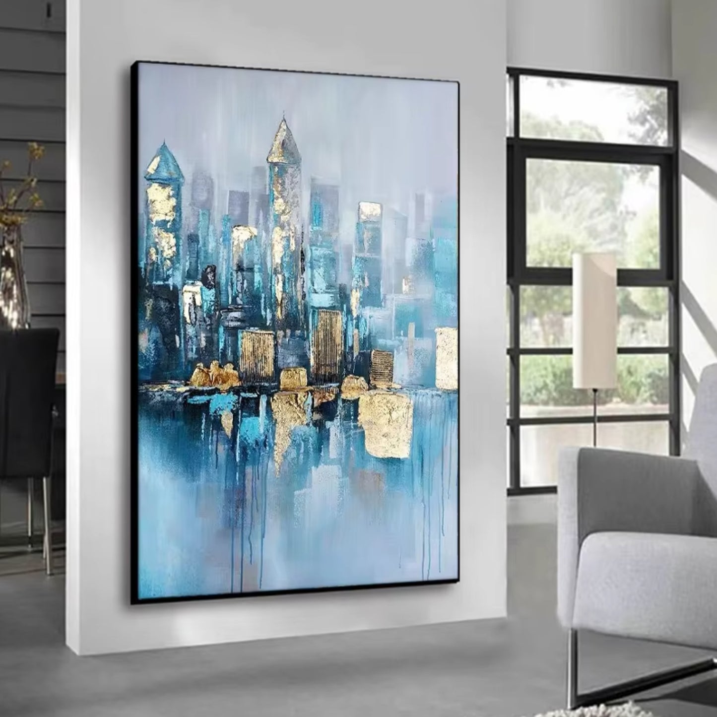 Modern City Gold Leaf Luxury Abstract Oil Painting