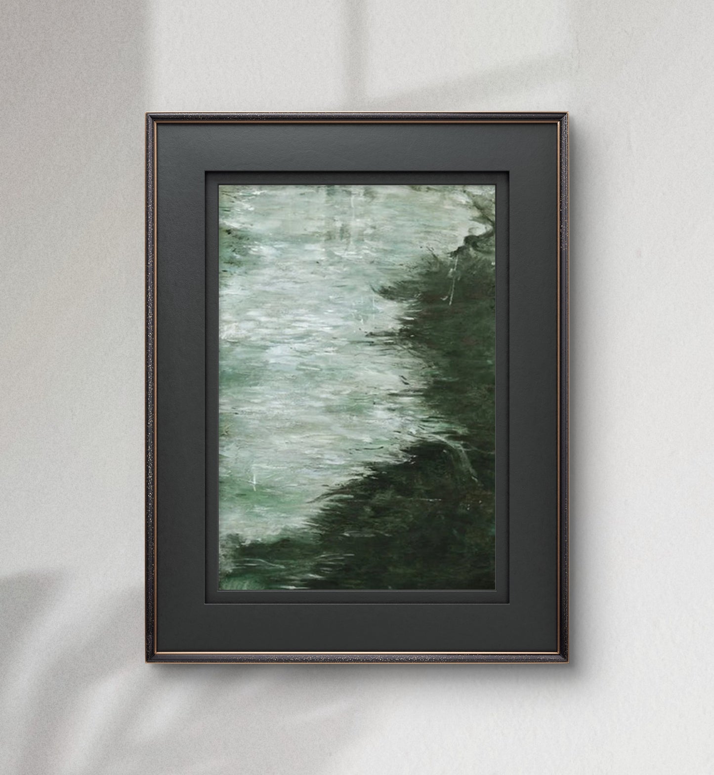 Pittura a olio moderna del fiume in stile nordico verde scuro 