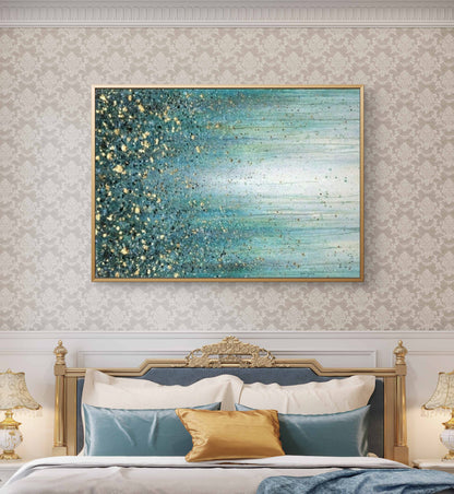 Modern White Blue Textured Hand Painted Drip Art
