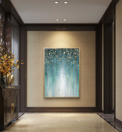 Modern White Blue Textured Hand Painted Drip Art