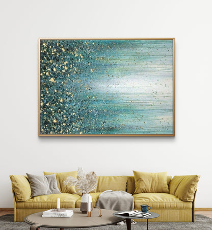 Modern White Blue Textured Hand Painted Drip Art