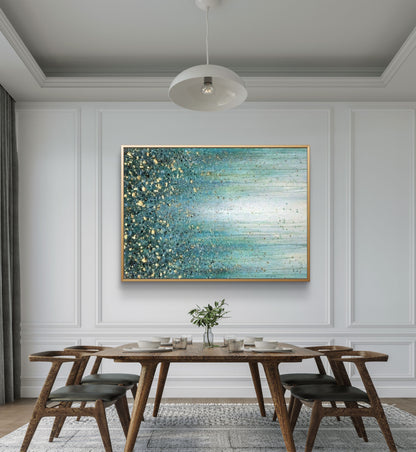 Modern White Blue Textured Hand Painted Drip Art
