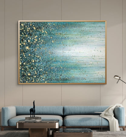 Modern White Blue Textured Hand Painted Drip Art