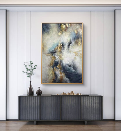 Modern Gold Foil Cloud 100% Hand Painted Wall Art