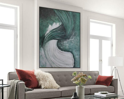 Emerald Green Abstract Textured Painting – Minimalist Organic Wall Art on Canvas