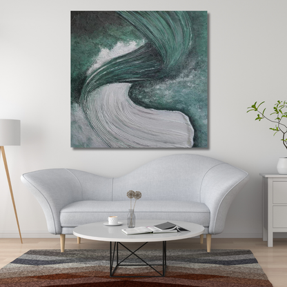 Emerald Green Abstract Textured Painting – Minimalist Organic Wall Art on Canvas