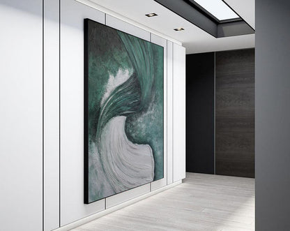 Emerald Green Abstract Textured Painting – Minimalist Organic Wall Art on Canvas