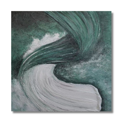 Emerald Green Abstract Textured Painting – Minimalist Organic Wall Art on Canvas