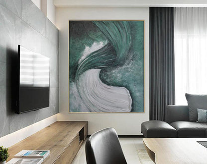 Emerald Green Abstract Textured Painting – Minimalist Organic Wall Art on Canvas