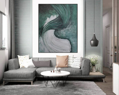 Emerald Green Abstract Textured Painting – Minimalist Organic Wall Art on Canvas