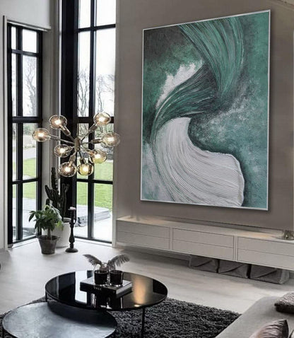 Emerald Green Abstract Textured Painting – Minimalist Organic Wall Art on Canvas
