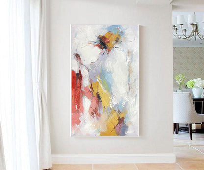 Modern Abstract Expressionist Painting – Hand-Painted Textured Canvas with Red & Yellow Accents
