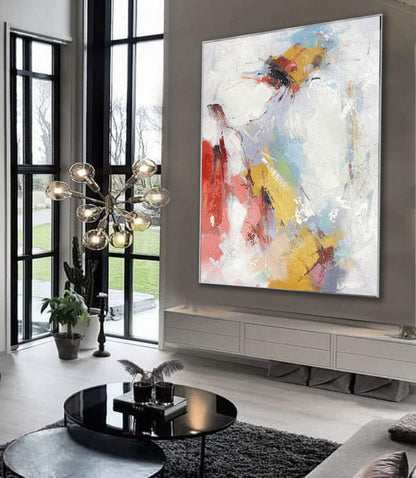 Modern Abstract Expressionist Painting – Hand-Painted Textured Canvas with Red & Yellow Accents