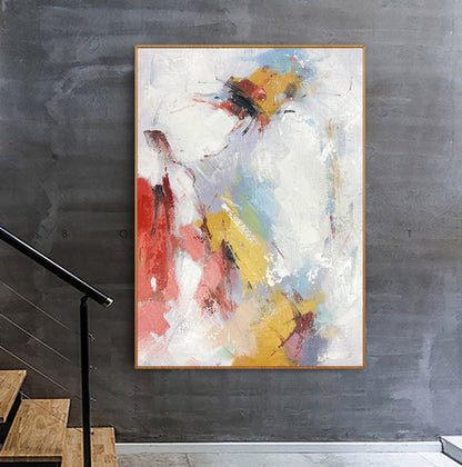 Modern Abstract Expressionist Painting – Hand-Painted Textured Canvas with Red & Yellow Accents