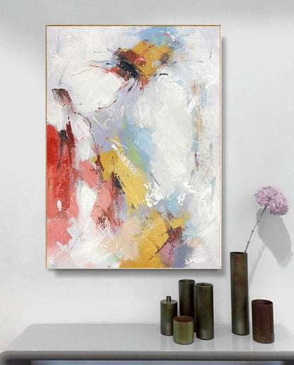 Modern Abstract Expressionist Painting – Hand-Painted Textured Canvas with Red & Yellow Accents