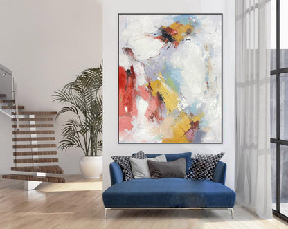 Modern Abstract Expressionist Painting – Hand-Painted Textured Canvas with Red & Yellow Accents
