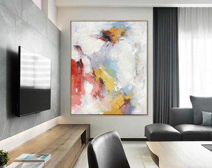 Modern Abstract Expressionist Painting – Hand-Painted Textured Canvas with Red & Yellow Accents