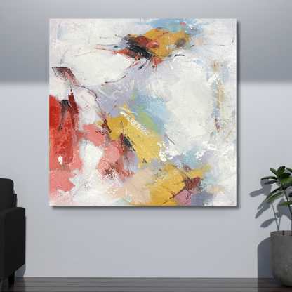 Modern Abstract Expressionist Painting – Hand-Painted Textured Canvas with Red & Yellow Accents