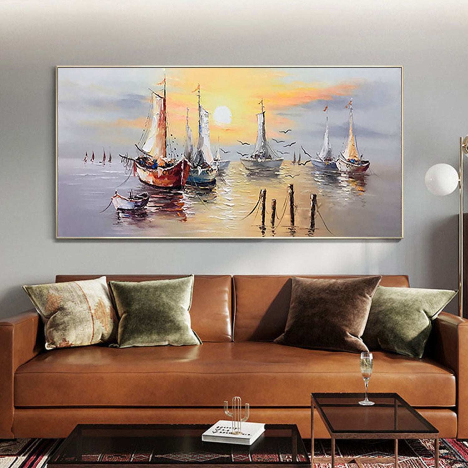 Modern Seascape Sail Boats Morning View Wall Art