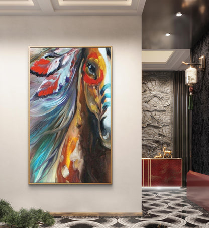 Modern Vivid Colours Indian Horse Head Painting
