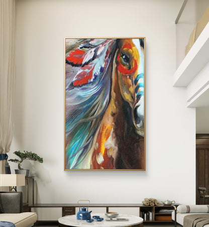 Modern Vivid Colours Indian Horse Head Painting