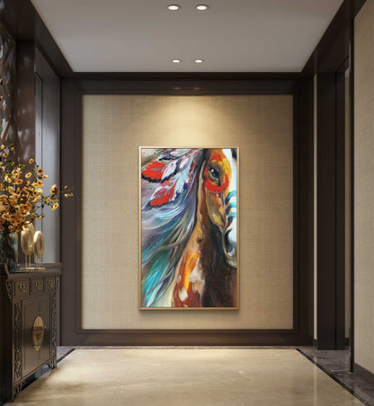 Modern Vivid Colours Indian Horse Head Painting