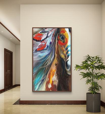 Modern Vivid Colours Indian Horse Head Painting