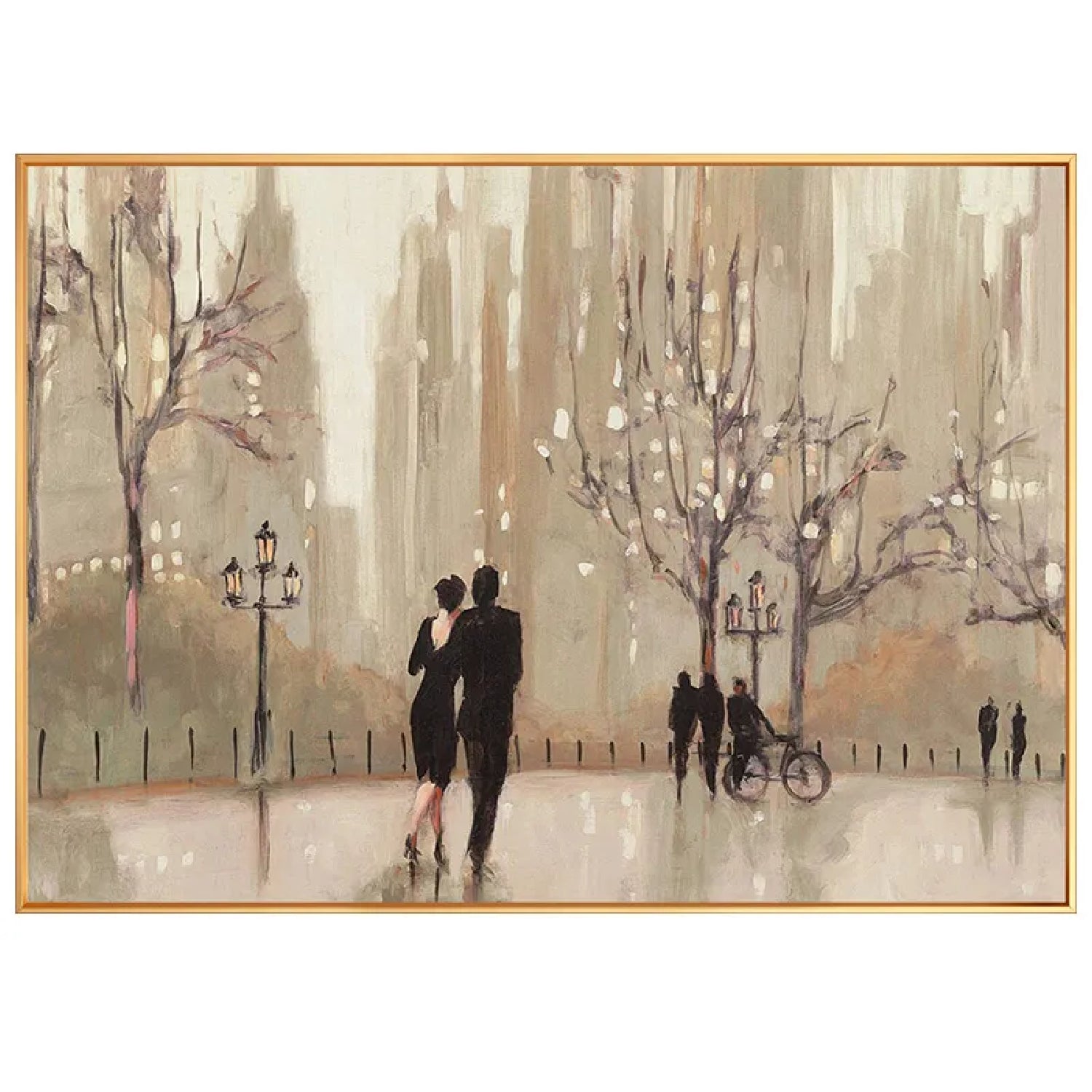 Modern Walking Couple Evening View Abstract Art