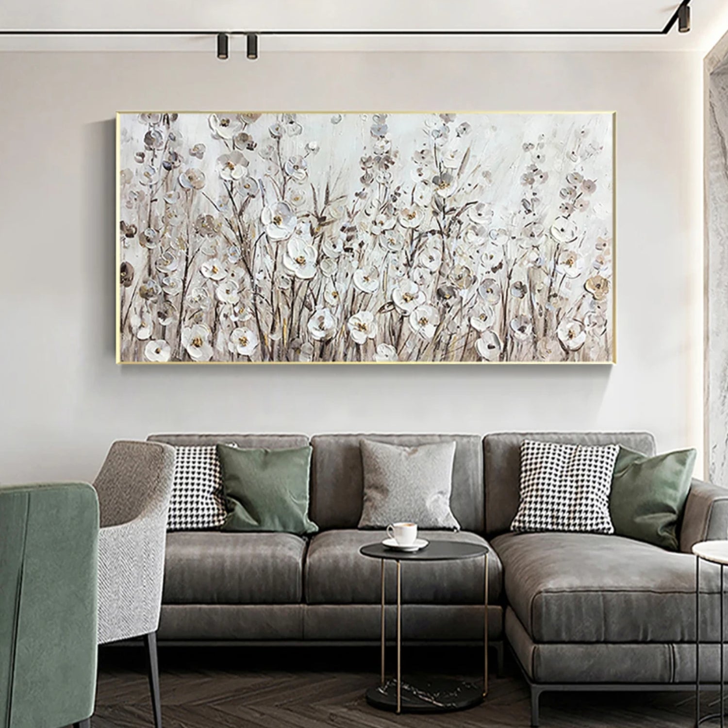 Modern White Spring Flowers Textured Wall Decor Art