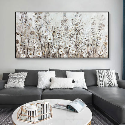 Modern White Spring Flowers Textured Wall Decor Art
